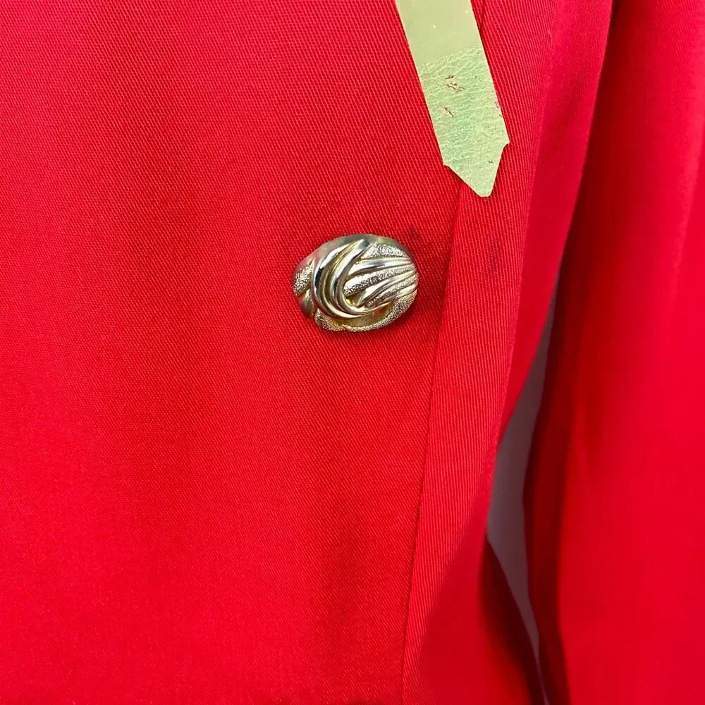 Vtg 80 Danny & Nicole Red Shift Dress 6 petite Gold Buttons Long Sleeves Modest